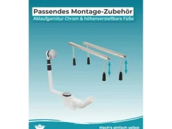 Calmwaters Rechteckwanne Modern Square 170x75 cm Set Wannenfuß & Ablaufgarnitur 99000284