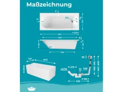 Calmwaters Rechteckwanne Original 170x75 cm Set Wannenträger & Ablaufgarnitur 99000088