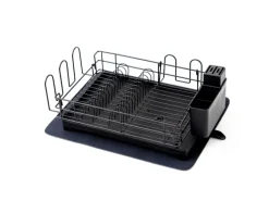CHEFGASTRO Abtropfgestell Geschirr 15x42x31cm Stahl Mit Besteckhalter Tassenhalter Drehbarem Wasserablauf Abtropfbrett & Trockenmatte