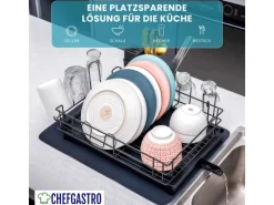 CHEFGASTRO Abtropfgestell Geschirr 15x42x31cm Stahl Mit Besteckhalter Tassenhalter Drehbarem Wasserablauf Abtropfbrett & Trockenmatte