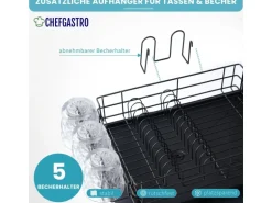 CHEFGASTRO Abtropfgestell Geschirr 15x42x31cm Stahl Mit Besteckhalter Tassenhalter Drehbarem Wasserablauf Abtropfbrett & Trockenmatte