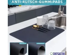 CHEFGASTRO Abtropfgestell Geschirr 15x42x31cm Stahl Mit Besteckhalter Tassenhalter Drehbarem Wasserablauf Abtropfbrett & Trockenmatte