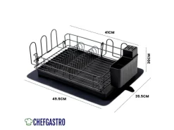 CHEFGASTRO Abtropfgestell Geschirr 15x42x31cm Stahl Mit Besteckhalter Tassenhalter Drehbarem Wasserablauf Abtropfbrett & Trockenmatte