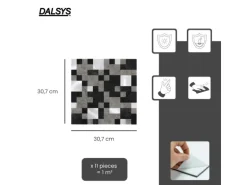 Dalsys Selbstklebende Fliesen 1m² 11 Stück Steinoptik Quadrate Schwarz Silber