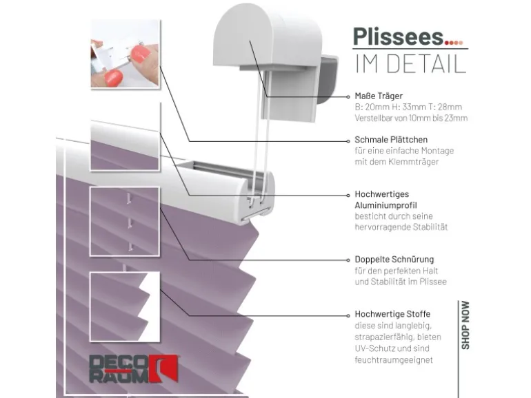 Deco-Raum Plissee Basic ohne Bohren 105x150cm Flieder Blickdicht Klemmfix