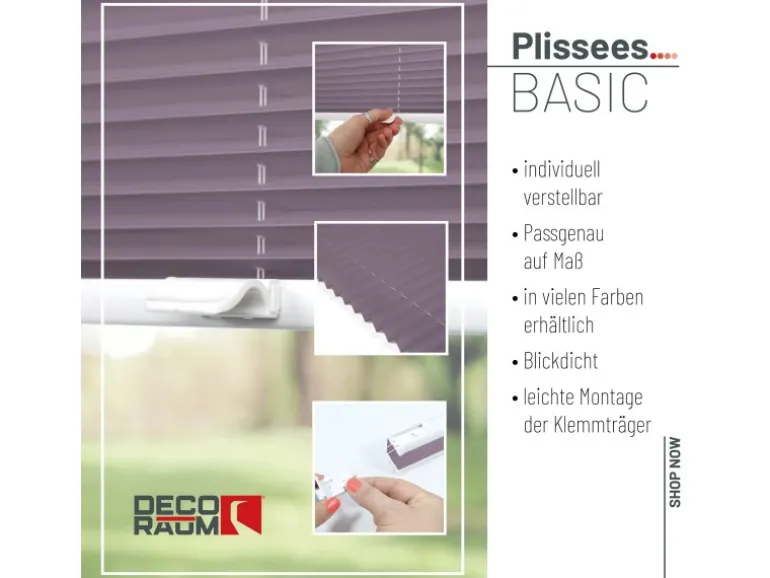 Deco-Raum Plissee Basic ohne Bohren 50x150cm Flieder Blickdicht Klemmfix