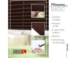 Deco-Raum Plissee Basic ohne Bohren 55x150cm Dunkelbraun Blickdicht Klemmfix