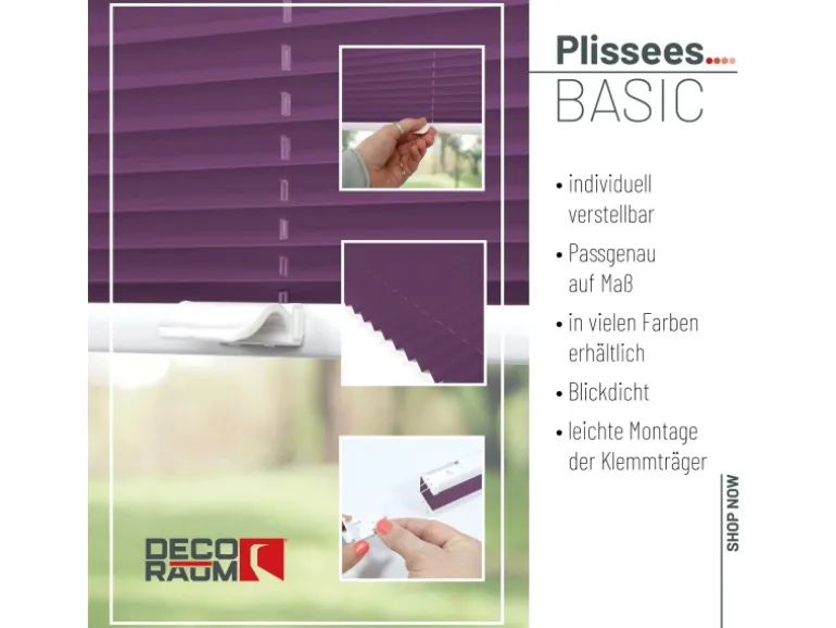 Deco-Raum Plissee Basic ohne Bohren 100x210cm Lila Blickdicht Klemmfix