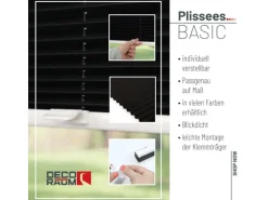 Deco-Raum Plissee Basic ohne Bohren 50x150cm Schwarz Blickdicht Klemmfix