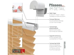 Deco-Raum Plissee Basic ohne Bohren 85x210cm Cappuccino Blickdicht Klemmfix