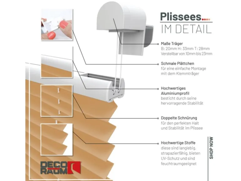 Deco-Raum Plissee Basic ohne Bohren 45x150cm Cappuccino Blickdicht Klemmfix