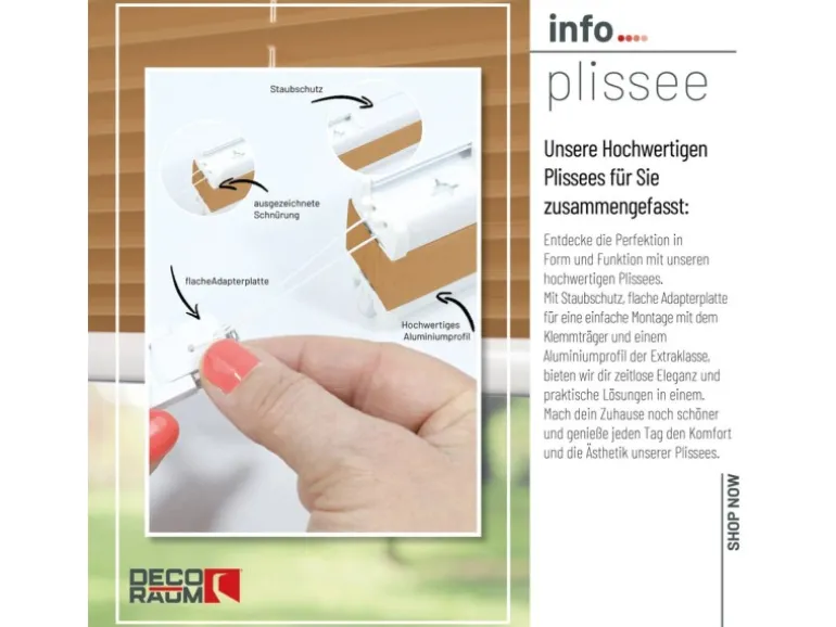 Deco-Raum Plissee Basic ohne Bohren 45x150cm Cappuccino Blickdicht Klemmfix