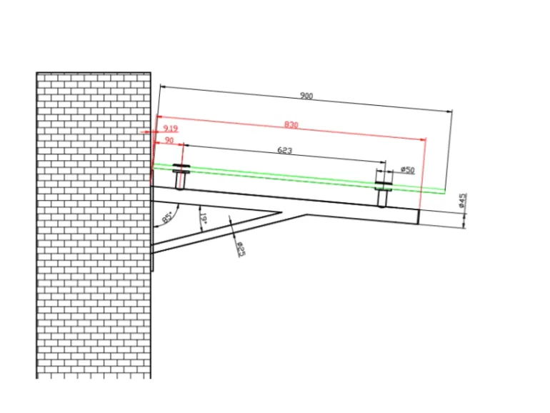 Dein Bau Projekt Glasvordach Elbrus Milchglas VS-Glas 250 x 120 cm