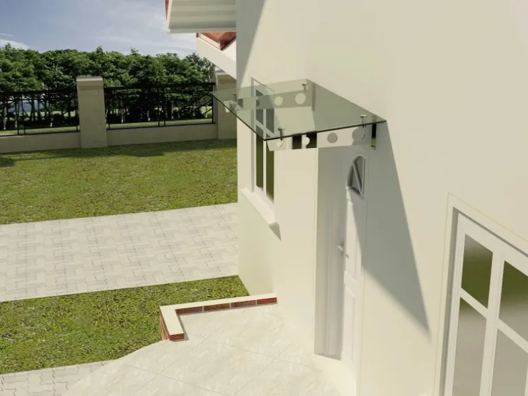 Dein Bau Projekt Glasvordach Model Schwert Klarglas VS-Glas 250 x 90 cm