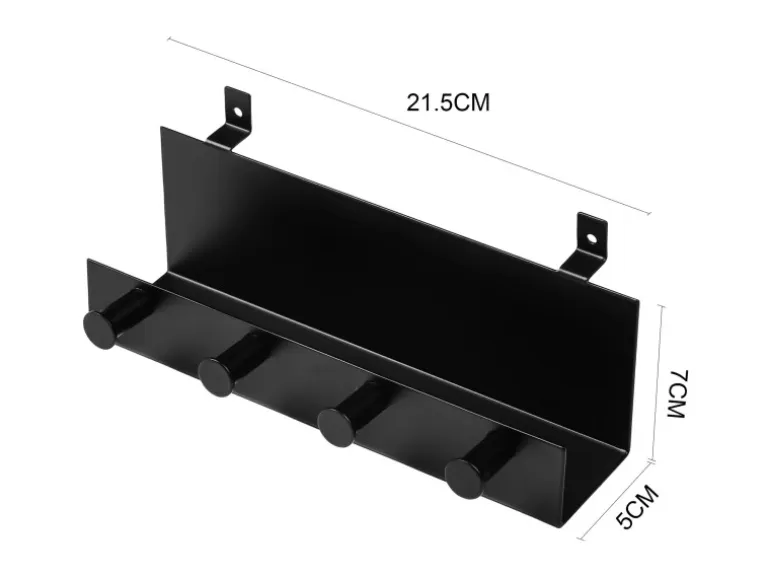 DenPanels Regal schwarz mit 4 Haken 21,5 cm inkl. Schrauben