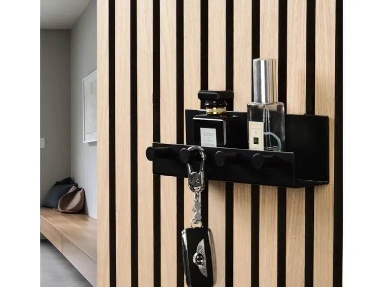 DenPanels Regal schwarz mit 4 Haken 21,5 cm inkl. Schrauben