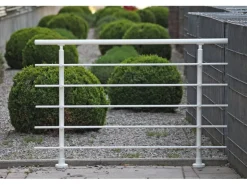 Dieda Geländerset Aluminium Weiß waagerechte Rundstäbe 120 cm x 150 cm