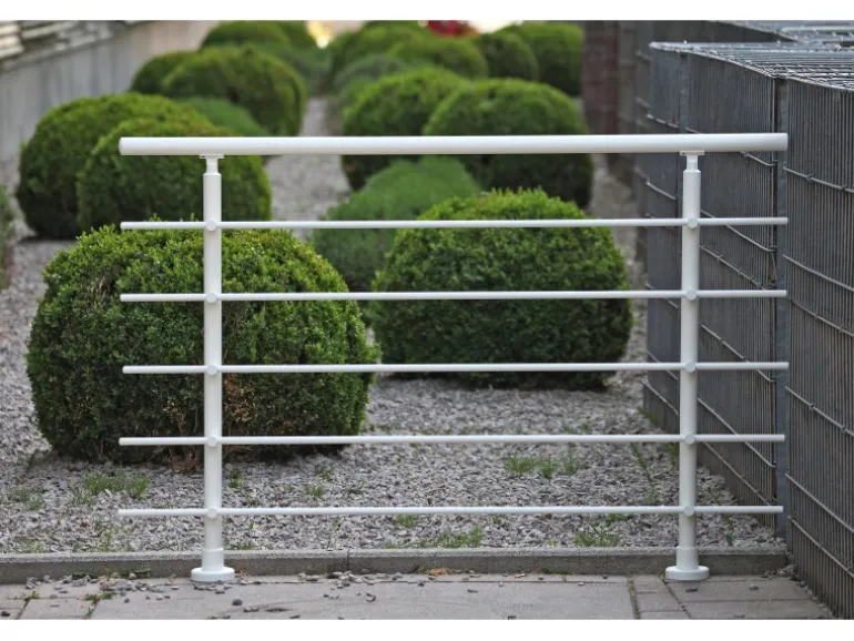 Dieda Geländerset Aluminium Weiß waagerechte Rundstäbe 120 cm x 150 cm