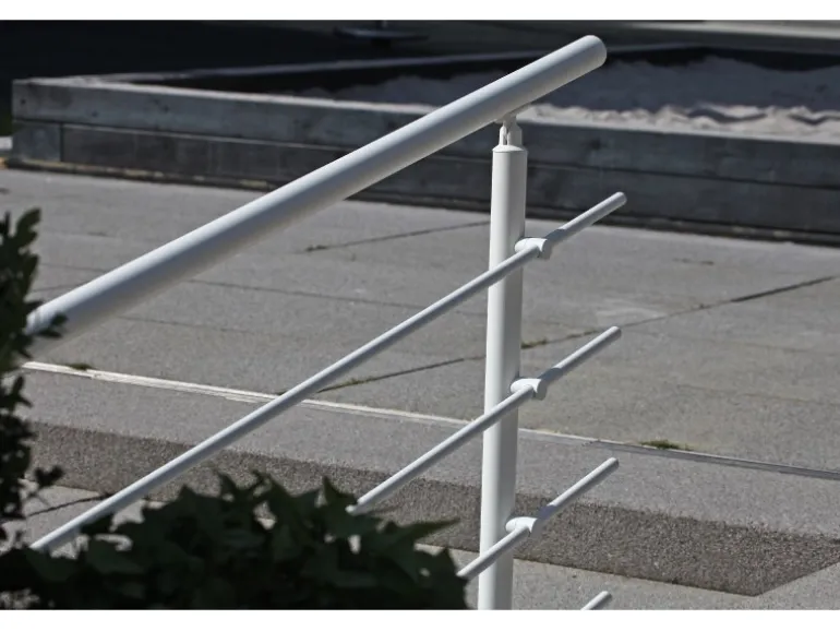 Dieda Geländerset Aluminium Weiß waagerechte Rundstäbe 120 cm x 150 cm