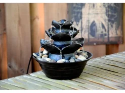 Dobar Design-Zimmerbrunnen Polyresin in Felsen-Optik mit Deko-Steinen Schwarz