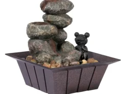 Dobar Zimmerbrunnen Kaskade Frosch in Steinoptik mit Deko-Steinen