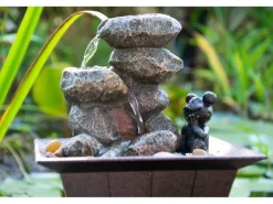 Dobar Zimmerbrunnen Kaskade Frosch in Steinoptik mit Deko-Steinen