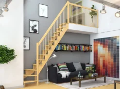 Dolle Raumspartreppe Lyon Kiefer Holzgeländer 65 cm 1/4-gewendelt U/R FSC®