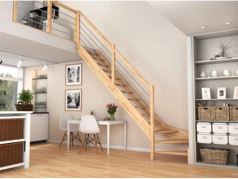 Dolle Raumspartreppe Paris 1/4-gew. Links 83,5 cm Buche lackiert E-Geländer FSC®