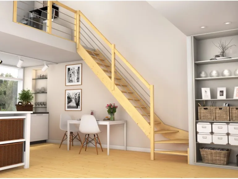 Dolle Raumspartreppe Paris 1/4-gew. Links Fichte Edelstahlgeländer FSC