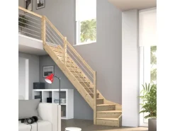 Dolle Raumspartreppe Paris 1/4-gew. Links Setzstufen Fichte roh E-Geländer FSC®