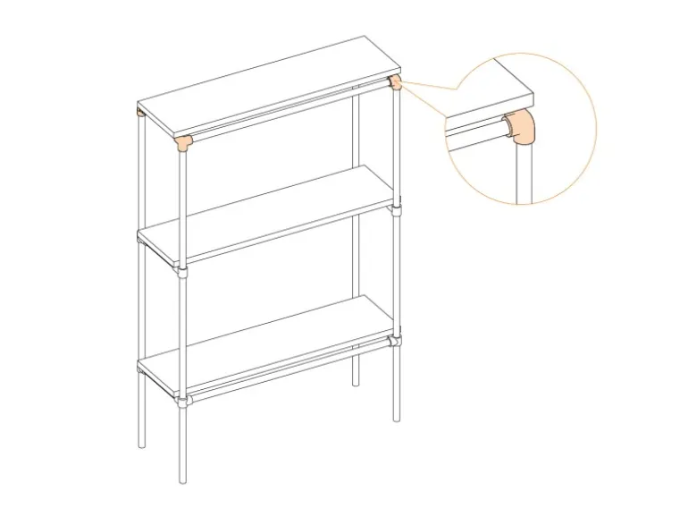 Dreiweg-Eckstück 90° Silber verzinkt für Stahlrohr Ø 2,7 cm