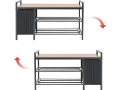 DuneDesign Metall Schuhregal mit Sitzbank und Korb 92 x 30 x 52 cm