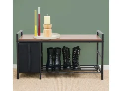 DuneDesign Metall Schuhregal mit Sitzbank und Korb 92 x 30 x 52 cm