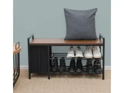 DuneDesign Metall Schuhregal mit Sitzbank und Korb 92 x 30 x 52 cm