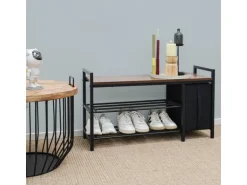 DuneDesign Metall Schuhregal mit Sitzbank und Korb 92 x 30 x 52 cm