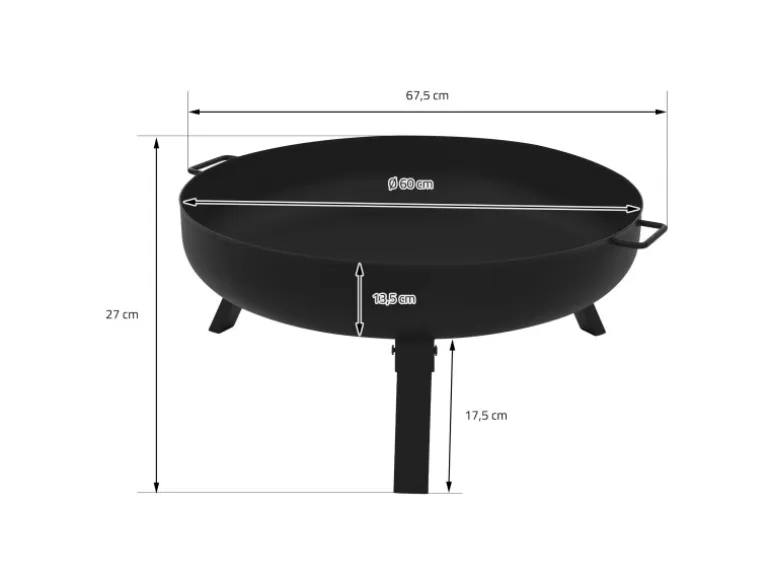 ECD Germany Feuerschale 60x27 cm mit 3 Klappbaren Füßen für den Garten aus Stahl
