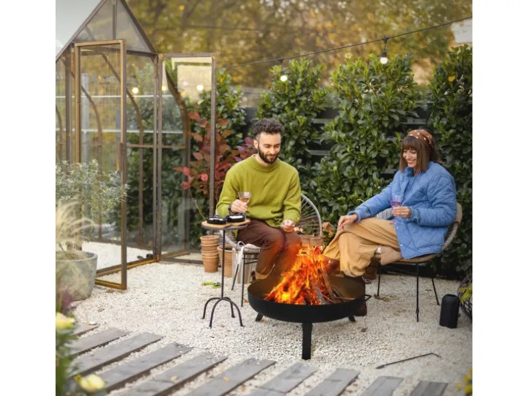 ECD Germany Feuerschale 60x27 cm mit 3 Klappbaren Füßen für den Garten aus Stahl