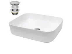 ECD Germany Waschbecken 505x395x135 mm Keramik Weiß Ablaufgarnitur ohne Überlauf