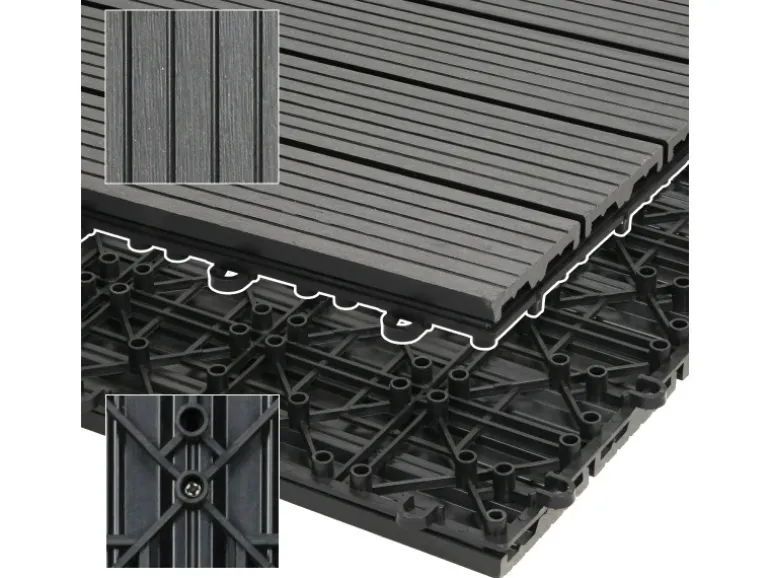 ECD Germany WPC Terrassenfliesen 30x30 cm 55er Spar Set Anthrazit in Holzoptik