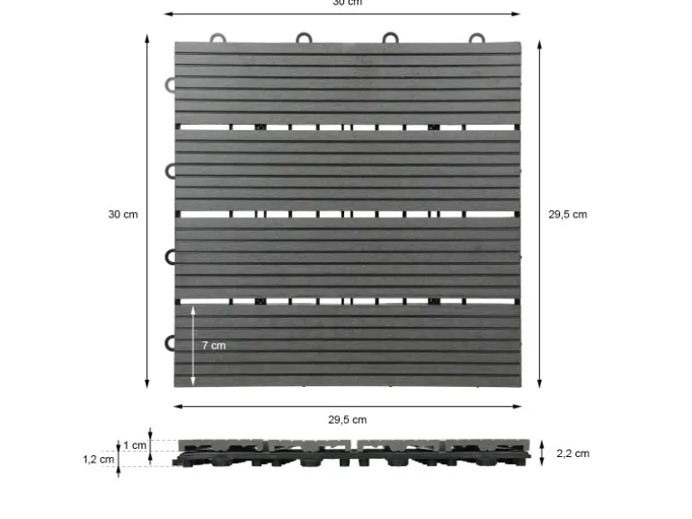 ECD Germany WPC Terrassenfliesen 30x30 cm 55er Spar Set Anthrazit in Holzoptik