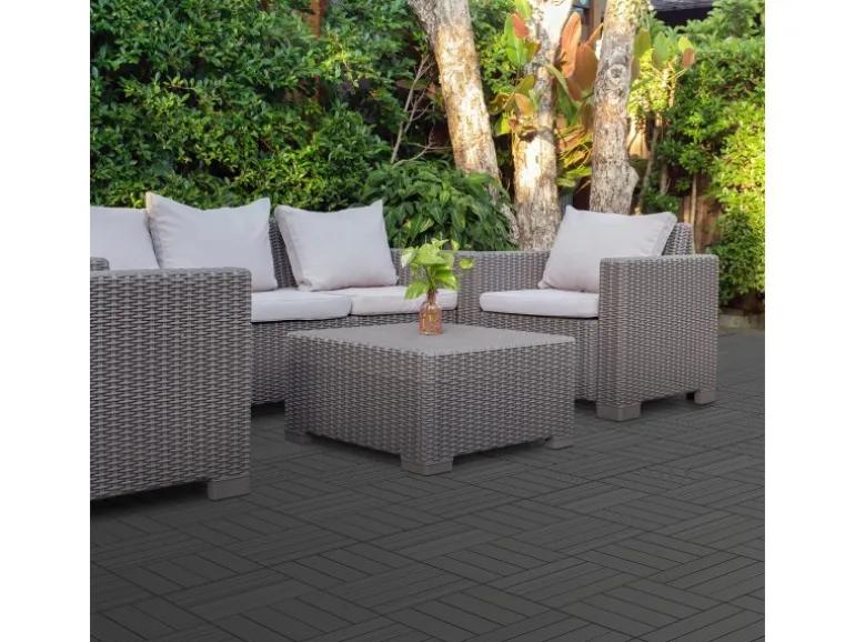 ECD Germany WPC Terrassenfliesen 30x30 cm 55er Spar Set Anthrazit in Holzoptik