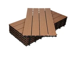 ECD Germany WPC Terrassenfliesen 60x30 cm 12er Spar Set Hellbraun in Holzoptik