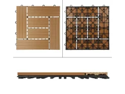 ECD Germany WPC Terrassenfliesen 30 x 30 cm 55er Spar Set Teak Mosaik Holzoptik
