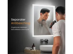 Emke LED Badspiegel 100 x 60 cm Wandspiegel Badezimmerspiegel mit Beschlagfrei Kippschalter KaltweißWarmweiß