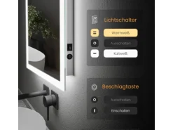 Emke LED Badspiegel 100 x 60 cm Wandspiegel Badezimmerspiegel mit Beschlagfrei Kippschalter KaltweißWarmweiß