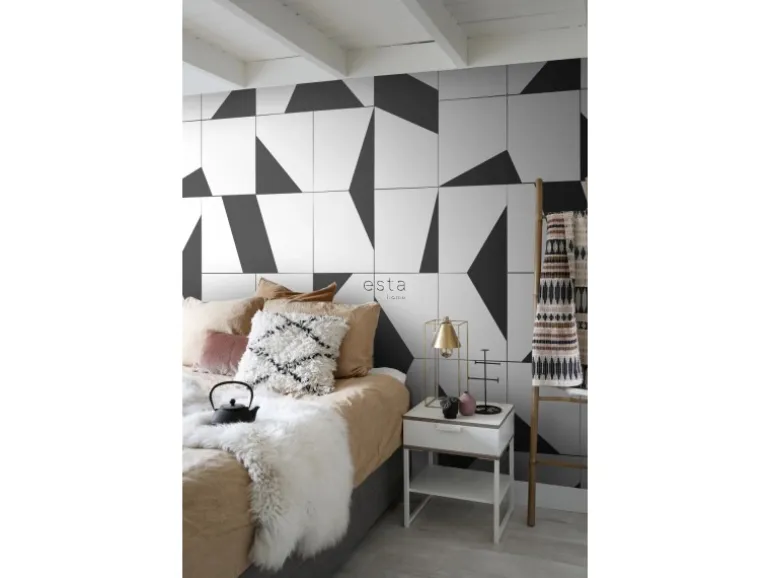 ESTAhome Fototapete Fliesenmuster Schwarz-Weiß 200 x 279 cm 158908