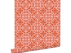 ESTAhome Tapete Abgenutzte Fliesen Korallenrot 50 X 900 Cm - 131483