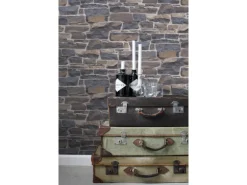 ESTAhome Tapete Stein-Optik Blau und Braun 53 cm x 10.05 m