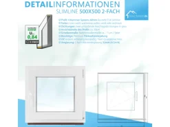 Framelux Kunststofffenster Slimline Anthrazit 2-Fach Verglasung 500 x 500 mm Rechtsanschlag