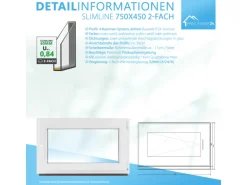 Framelux Kunststofffenster Slimline Anthrazit 2-Fach Verglasung 750 x 450 mm Rechtsanschlag